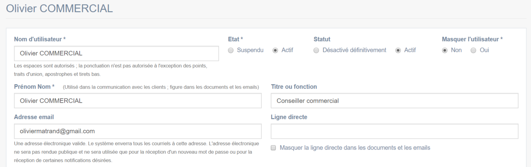 Profil utilisateur