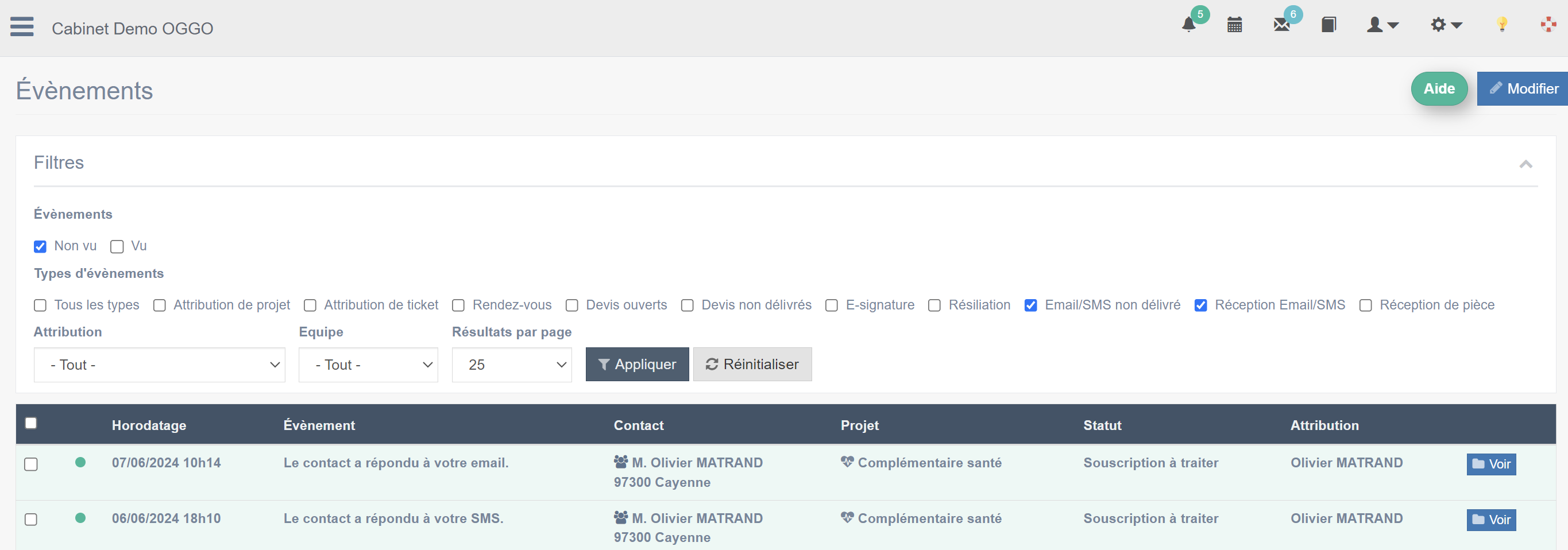 Suivi des évènements Email
