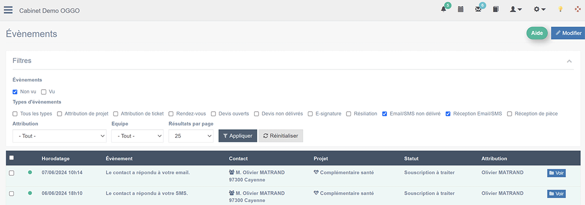 Suivi des évènements Email